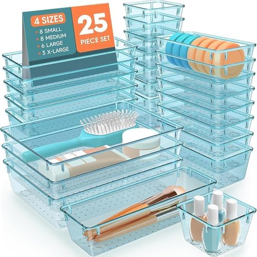 SpaceHacks 25 PCS Plastic Drawer Organizer, 4-Size Versatile Organizer Trays & storage Bins by SpaceHacks