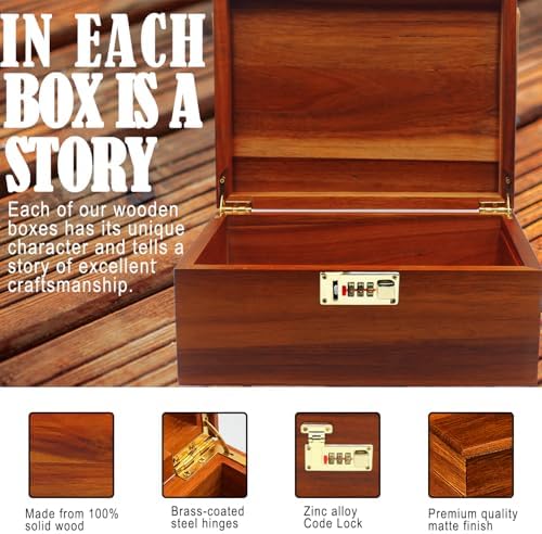 WELITTCON 2pcs Wooden Box Decorative Acacia Wooden Storage Box with Combination Lock with Hinged Lid Keepsake Chest Stash Box Decorative Lockable Chest for Keepsakes, Memory Boxes Wood Gift Box - Image 3