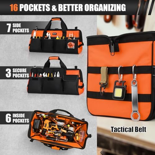 Tool Bag ExtraLarge 20", Heavy Duty Spacious Tool Box Organizer, Orange - Image 3