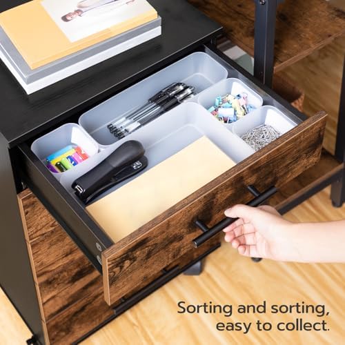 HOOBRO 5-Drawer File Cabinet, Office Filing Cabinet with Drawers, Wooden Mobile Storage Cabinet with Wheels, for Makeup, Home Office, Easy Assembly, Rustic Brown BF05WJ01G1 - Image 5