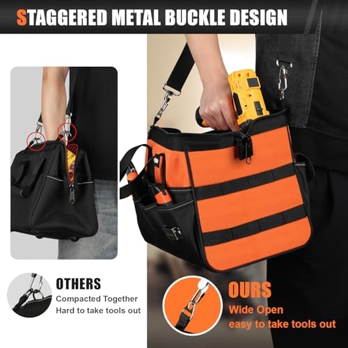 15" Heavy Duty Tool Bag, 16-Pocket Tool Box Organizer Orange - Image 6