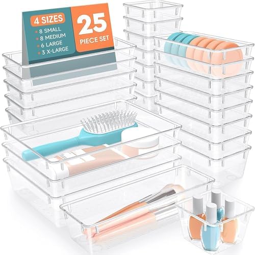 SpaceHacks 25 PCS Plastic Drawer Organizer, 4-Size Versatile Organizer Trays & storage Bins by SpaceHacks