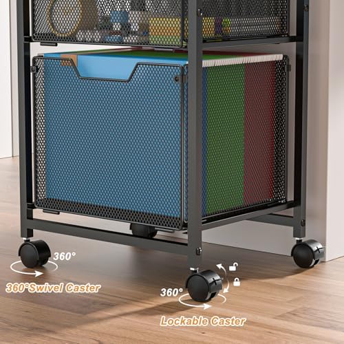 6-Tier Rolling File Cart Multi Mobile Drawer Cabinet Black - Image 5