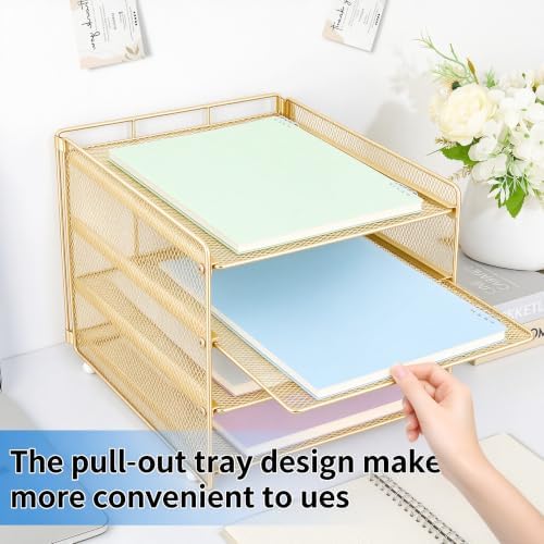 Desk Organizer, 4-Tier Paper Organizer Letter Tray, Gold - Image 6