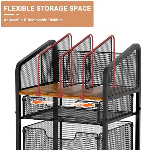 Rolling File Cabinet with Adjustable Dividers, Mobile Filing Cabinet with 2 Storage Drawers on Lockable Wheels, Hanging File Organizer Beside Under Desk for Office, Home（Patent Pending） - Image 3
