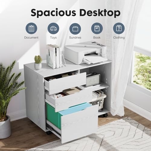 DUMOS File Cabinet with 3 Drawers, Wood Under Desk Storage Printer Stand - Image 4