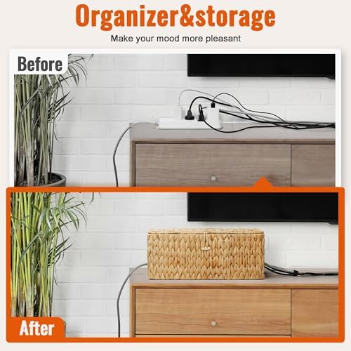 Cable Management Box with Lid, 2Pack Handwoven Real Water Hyacinth Cord Hider Organizer Boxes, 2 Side Open Slots Storage Box to Hide Cords Power Strip for Desk, Floor, Office - Image 2