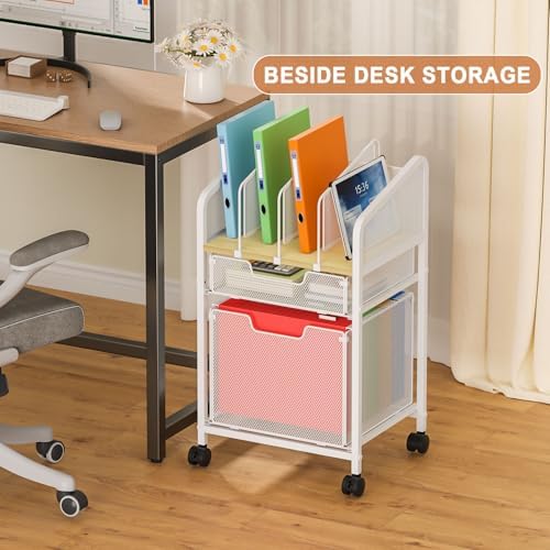 Rolling File Cabinet with Adjustable Dividers, Mobile Filing Cabinet with 2 Storage Drawers on Lockable Wheels, Hanging File Organizer Beside Under Desk for Office, Home, White（Patent Pending） - Image 6