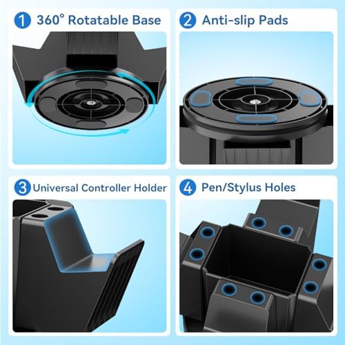 KDD Controller Organizer for Desktop - 360°Rotatable Controller Holder with Storage Box - Universal Stand for 4 Controllers, Desk Organizer for Switch Remote Control Pen Gamer Accessories - Image 6