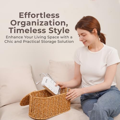 Cable Management Box, Handmade Rattan Cord Organizer for Power Strip - Image 5