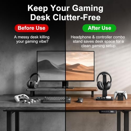 Solid Wood Metal Headphone Stand with Modular Controller Holder for Desk - Image 2