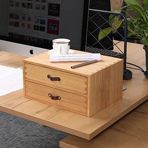 Wooden Desk Organizer with 2 Drawers - Desktop Storage Drawers for Office Supplies File Paper Storage - Wood Chest/Small Cabinets for Jewelry Dresser Kitchen Counter (FAX2C-LT） - Image 2