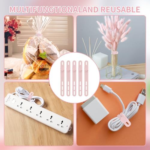 25 Pcs Silicone Cable Ties, Cable Ties Reusable, High Elasticity Cord Wraps for Electrical Cords, Cord Organizer for Earphone, Phone Charger(Pink) - Image 7
