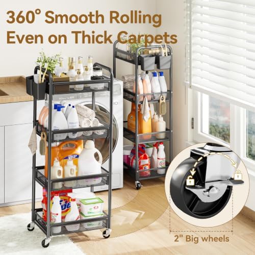 Yasonic 4 Tier Rolling Cart – Rolling Storage Cart with Wheels - Image 4
