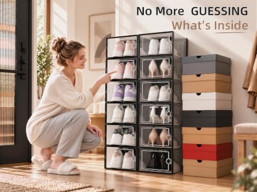 Kuject X-Large Shoe Storage Boxes 12 Pack, Clear Stackable Shoe Organizer - Image 4