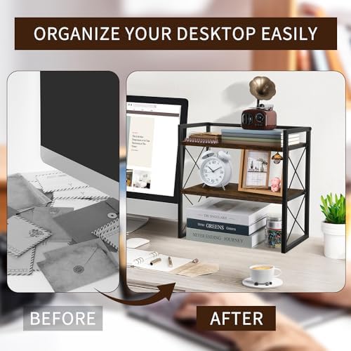 Desktop Shelf Organizer, 2 Tier Office Shelves, Wood Desk Organizer Storage Rack and Freestanding Display Shelf for Office, Dormitory, Home - Image 5