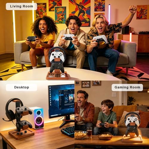 Headset Stand with Dual Controller Holder, Solid Wood - Image 6