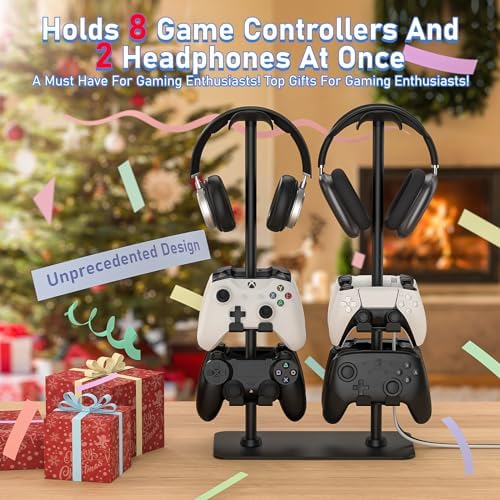 MANMUVIMO Headset Stand Controller Holder for 2 Headset and 8 Controller, Headphone Stand Gaming Controller Holder for PS5 Xbox Airpods Beats Bose, Gaming Room Accessories, Gamer Gifts for Men - Image 4