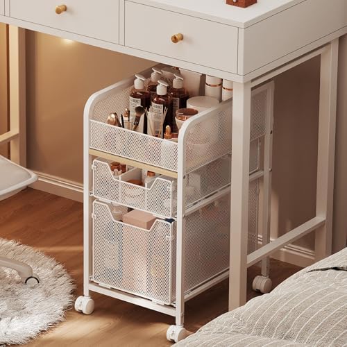 Rolling Makeup Cart Organizer with 2 Drawers, Under Desk Storage by Hongtamoya