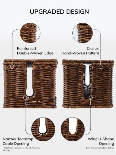 Cable Management Box, Cord Organizer with Lid, Braided Edging,Brown,Set - Image 4