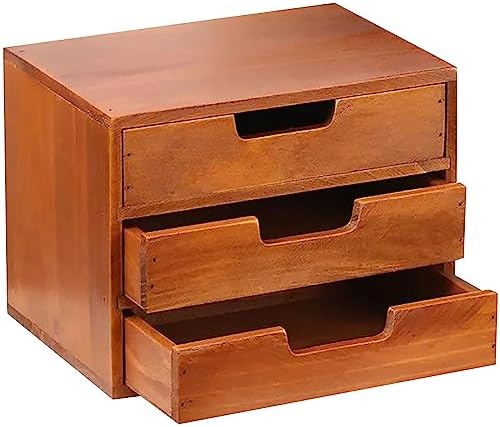 Triple Drawer Desktop Storage Organizer in Modern Wood Design (9.8”x6.9”x 7.5”) 3-Drawer Stackable Drawer Unit - Vanity Accessories Organizer (1-Pack) by Woodaholic