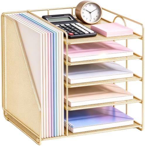 Desk Organizer, 5-Tier Paper Organizer Letter Tray, Gold by OPNICE