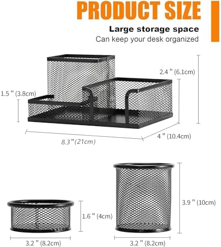 Pen Holder for Desk, Desk Organizers Set-3 Compartments Mesh Pencil Holder with Pencil Pen Cup and Paper Clip holder, Desk Accessories for Marker Craft, Ideal Office School Supplies(3 pack, Black) - Image 2