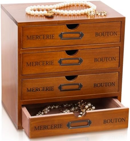 Wesiti Wooden Desk Organizer, 4 Drawers, Vintage Makeup Cabinet, Brown by Wesiti