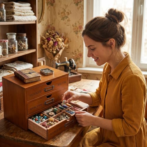 Wesiti Wooden Desk Organizer, 3 Drawers, Vintage Makeup Cabinet, Brown - Image 5