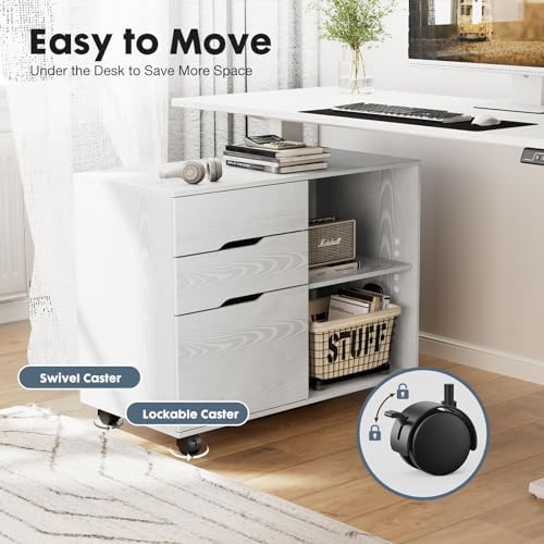 DUMOS File Cabinet with 3 Drawers, Wood Under Desk Storage Printer Stand - Image 6