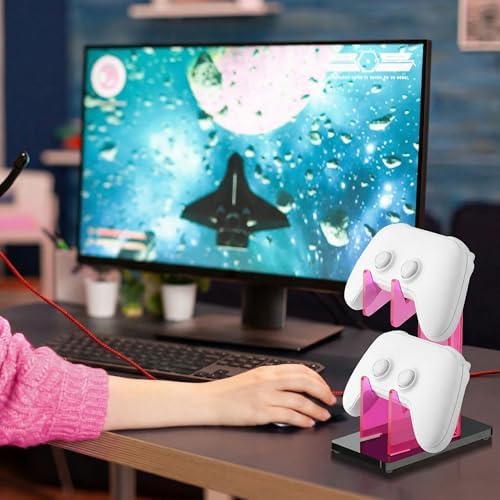 NiHome Rose Pink Acrylic 2-Tier Universal Game Controller Headset Holder Stand for PS5 Xbox ONE Switch Colorful Controller Stand Gaming Accessories Anti-Slip Stable Acrylic Clear Headphone Holder - Image 7