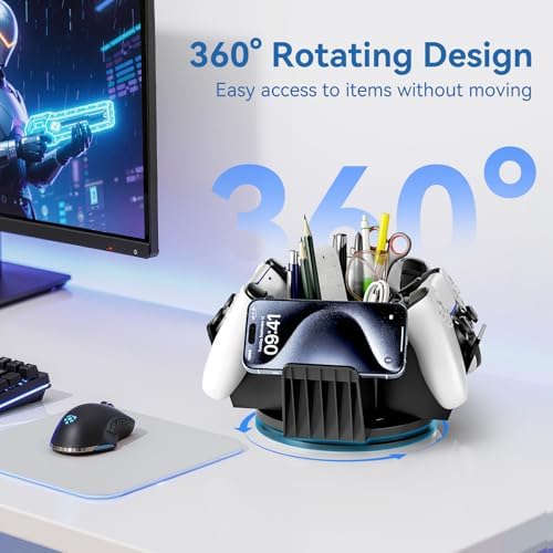 KDD Controller Organizer for Desktop - 360°Rotatable Controller Holder with Storage Box - Universal Stand for 4 Controllers, Desk Organizer for Switch Remote Control Pen Gamer Accessories - Image 2
