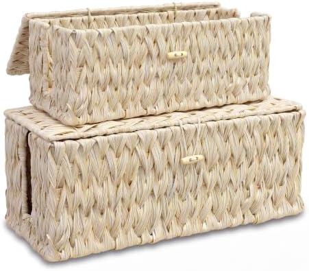 efluky Set of 2 Plastic Cable Management Box, Hand-Woven Cord Organizer with 2 Open Slots, Decorative Cord Box to Hide Power Strip, USB Wires & Charger for Home & Office by efluky
