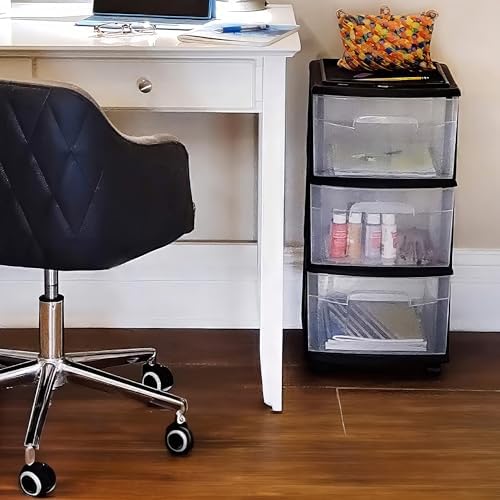 HOMZ Drawer Tower 3-Tier Storage Cart, Removable Wheels, Black Frame,2 Pack - Image 2