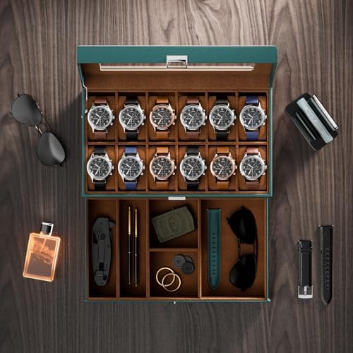 ProCase Watch Box, 12 Slot Watch Case for Men with Drawer, MidnightGreen - Image 4