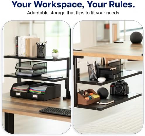 VIVO Black Clamp-on 24 inch 2-Tier Desk Shelf, STAND-SHELF24C - Image 5