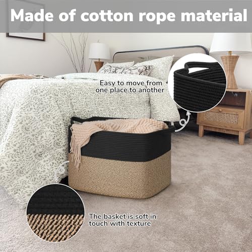 Goodpick 50L Large Woven Storage Basket, 18" x 14" x 12", Black Jute - Image 5