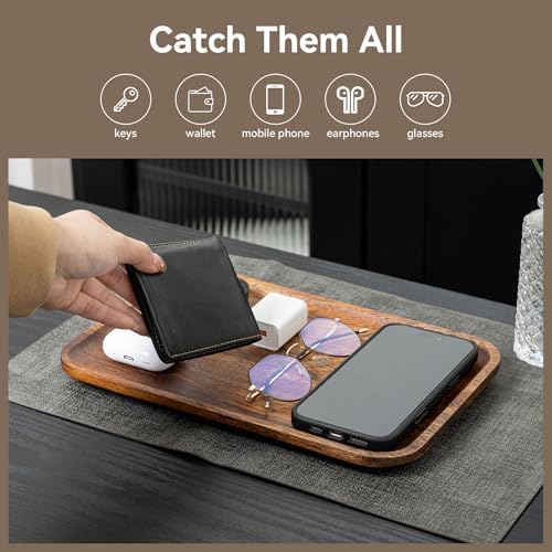 Serving Acacia Wood Valet Tray for Men Women, Catch All Acacia Mens Key Dump Bedside Nightstand Organizer EDC Decorative Wooden Tray for Phone Watch Wallet Keys Jewelry - Image 2