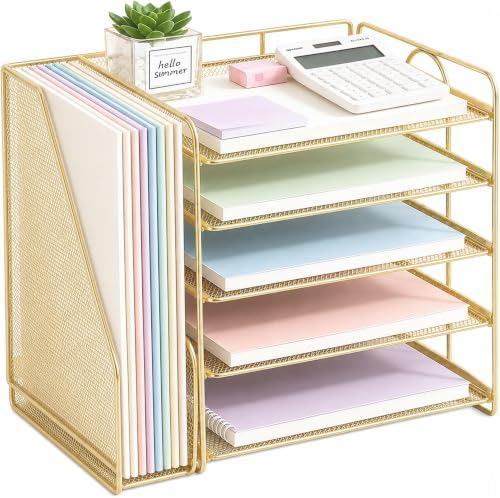 Desk Organizer, 5-Tier Paper Organizer Letter Tray, Gold by OPNICE