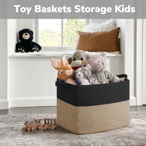 Goodpick 50L Large Woven Storage Basket, 18" x 14" x 12", Black Jute - Image 4