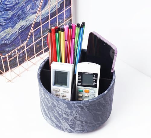 Round Leather Art Supply Organizer,Remote Control Holder,360 Degree Spinning,Multi-Functional Pencil Holder,4 Compartments Desktop Stationary Organizer(1-Hill Blue) - Image 6