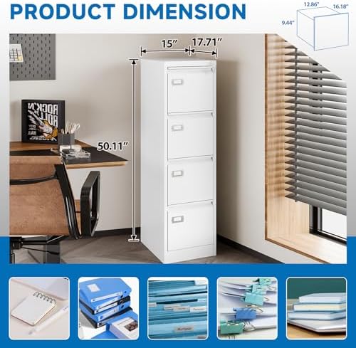 4 Drawer File Cabinet with Lock Metal Vertical File Storage Cabinet Office Home Steel Vertical File Cabinet for A4 Legal/Letter Size Narrow File Cabinet Locked,Assembly Required - Image 5