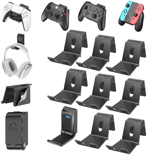 OIVO Controller & Headset Wall Mount Holder Stand, Foldable Headphone Stand, Gaming Controller Holder Hanger Hook, Universal Storage Organizer Controller/Earphone/Game Accessories-9 Packs by OIVO