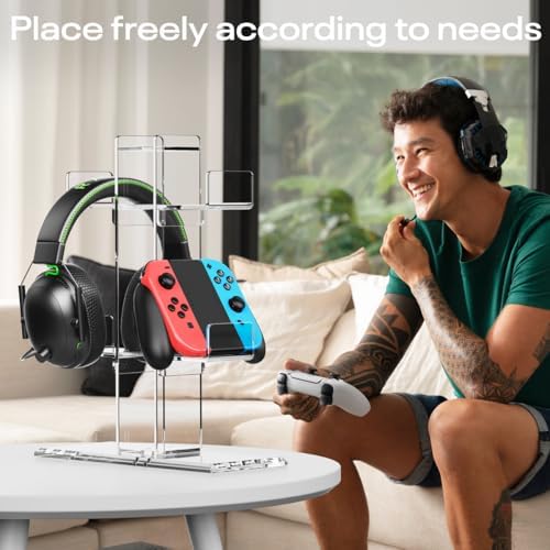Acrylic Controller Stand, 3-Tier Headphone and Game Controller Holder with 5 Slots, Clear Desk Organizer for Xbox, PS5, PS4, Switch and More - Image 5