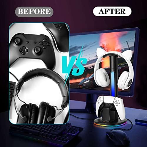PS5 Controller Charging Station with RGB Headphone Stand, PS5 Controller Charger Holder with 2 USB Port, Headset Stand for PlayStation 5 & DualSense Edge Controllers Charging Dock - Image 5
