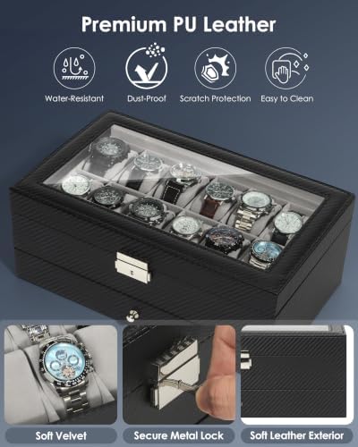 Mens Watch Box Jewelry Organizer,12-Slot 2-Layer Watch Case -Grey - Image 4