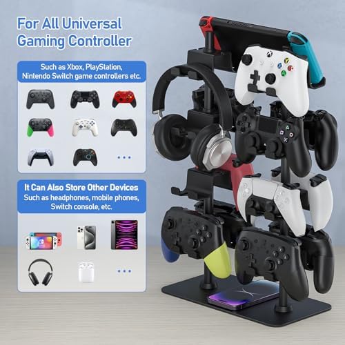 MANMUVIMO Controller Holder for 16 Xbox PS5 PS4 Gaming Controller, Video Game Controller Holder Headphone Stand for Desk, Gamer Gifts for Men, Gaming Room Accessories Maximum Organizer Rack - Image 2