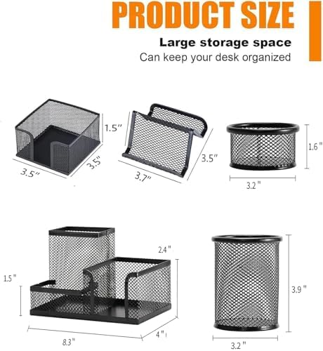 Moonlik Desk Organizers and Accessories Set, Mesh Pen Holder,Office School Home Desktop Supplies for Clip Phone Sticky Notes,Mail, Caddy Storage Baskets(Black,5 Piece Set) - Image 2