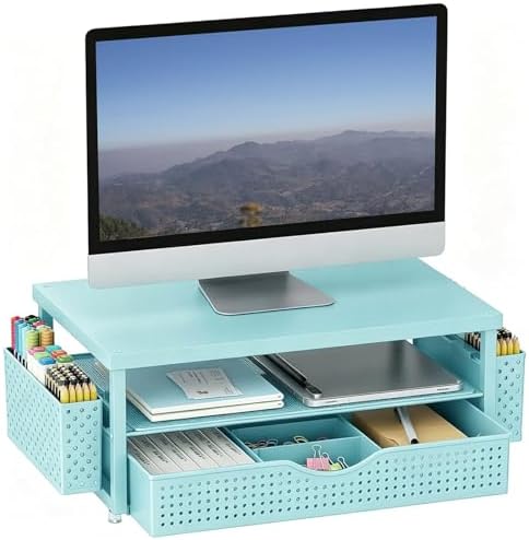 Monitor Stand with Drawer and 2 Pen Holders (Blue) by gianotter