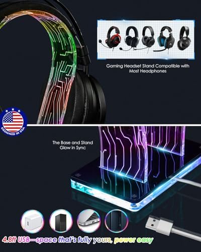 Acrylic RGB Headphone Stand for Desk with Many Light Modes & Colors - Image 5